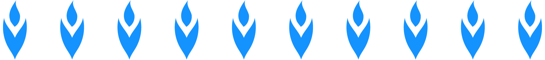 Row of identical blue flower icons, evenly spaced on a light background.