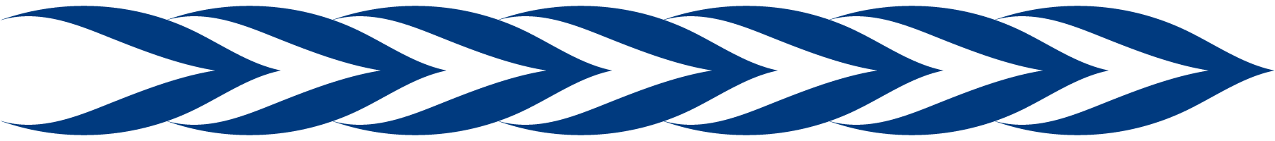 A repeating pattern of blue, curved, leaf-like shapes arranged in a horizontal line on a light background.